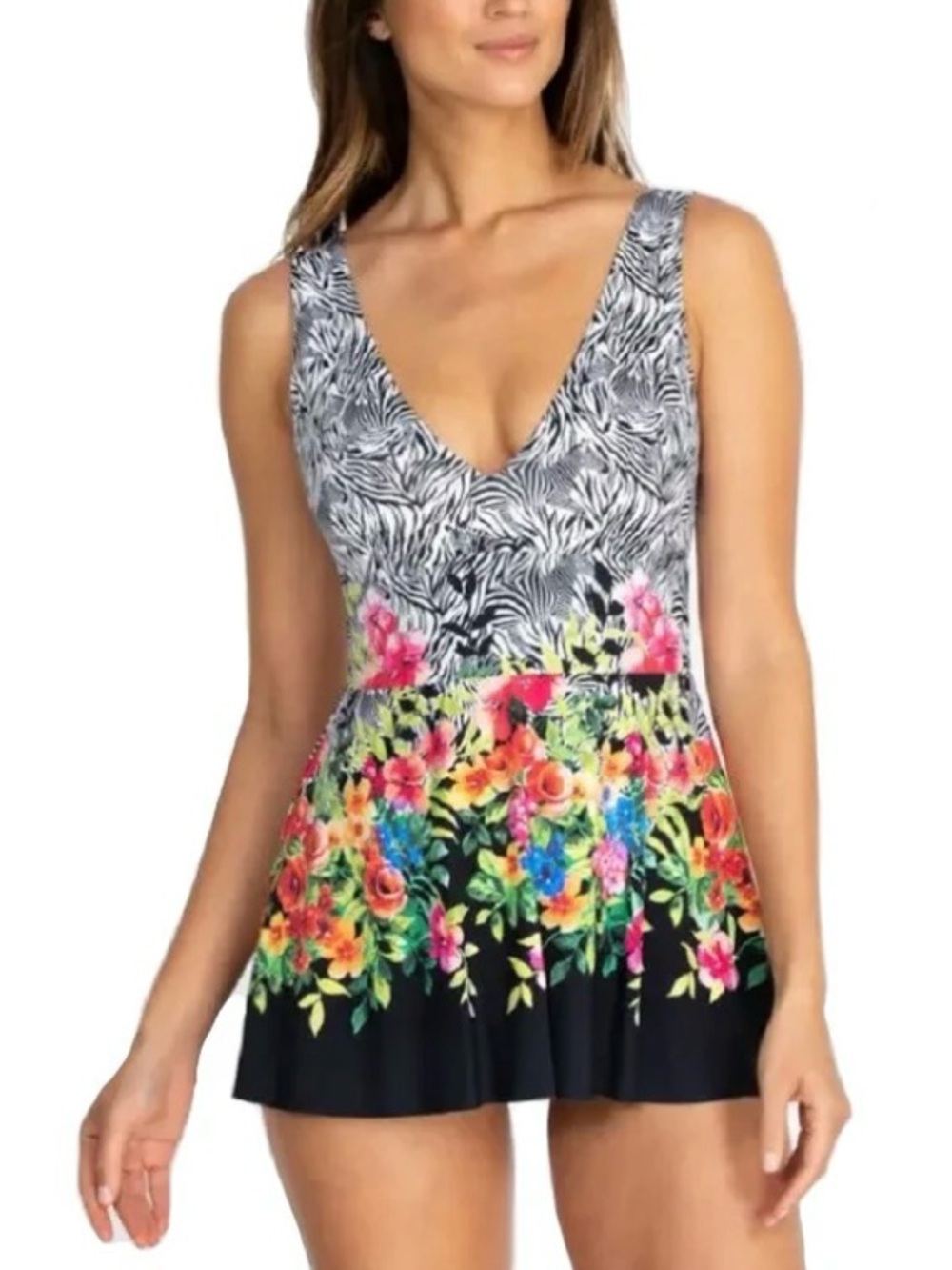 Johnny Was Rose Skirted One Piece Swimsuit Bathing Suit New 2X